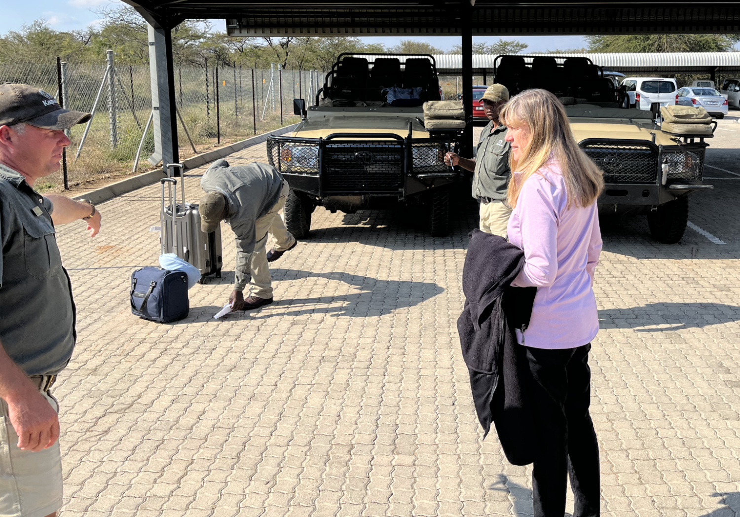 Loading into the jeep