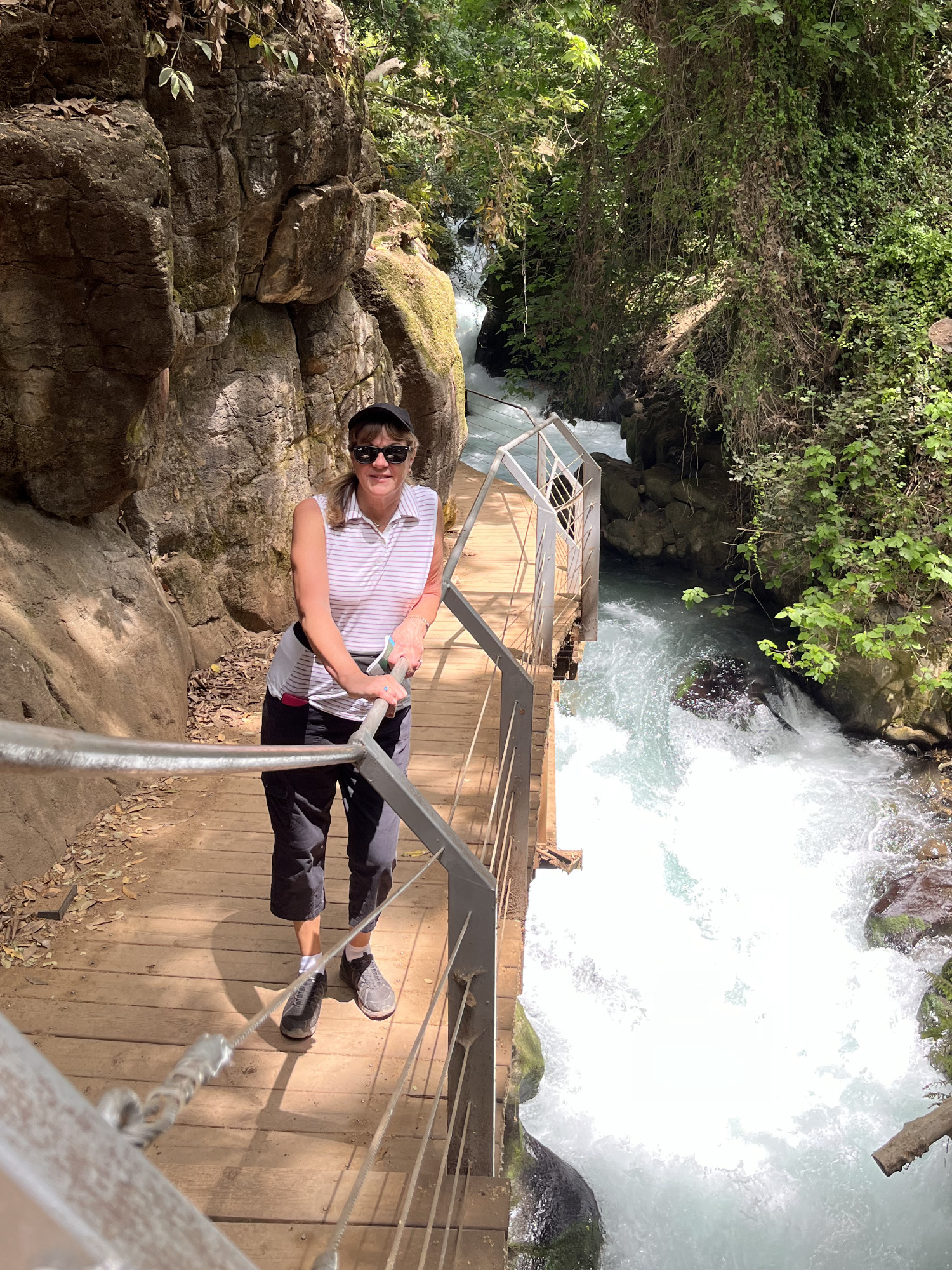 Kathy on suspended bridge